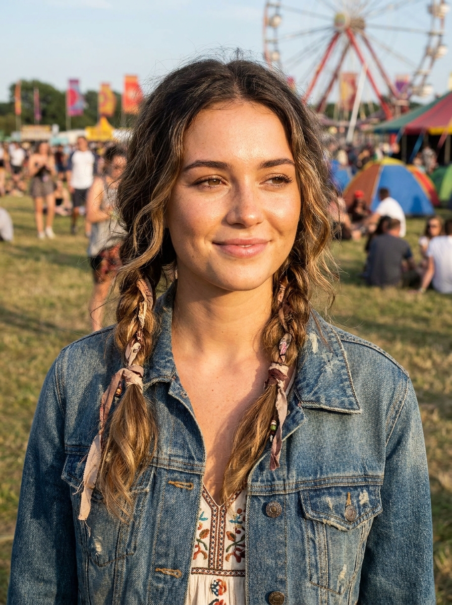 Festival Pigtails mit weicher Textur als Festival Frisuren Inspiration 2026